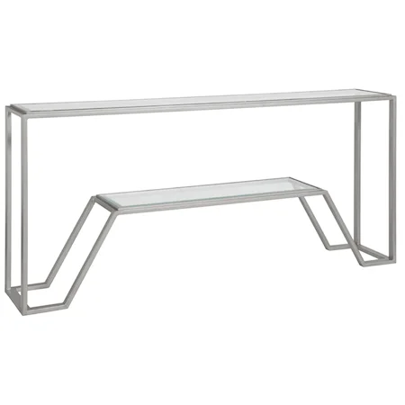 Byron Contemporary Metal Console Table with Glass Top
